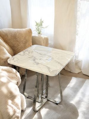 Produktbild för Cleo Sidobord silver / vit -grå skiva