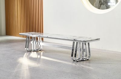 Produktbild för Cleo TV-Bänk silver / vit -grå skiva