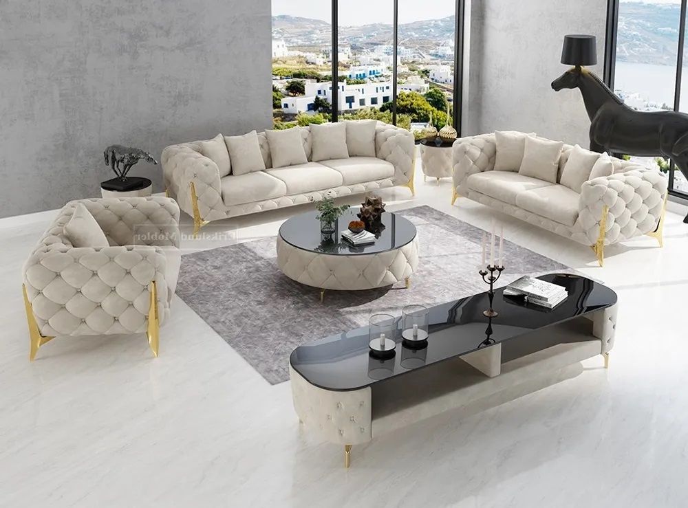 Produktbild för Paris Soffbord + TV-Bänk grå-beige
