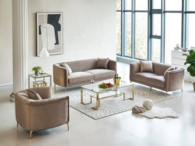 Produktbild för Vicky Soffgrupp grå-beige sammet