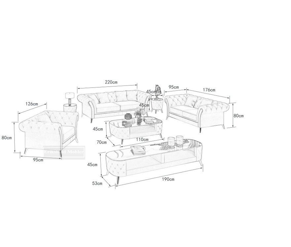 Produktbild f&ouml;r Nina soffgrupp 3+2+1 m&ouml;rkgr&aring;-SAMMET