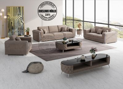 Produktbild för Rose soffgrupp gråbeige silver ben 3+2+1