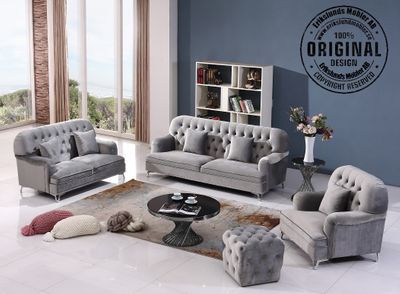 Produktbild för Mila soffgrupp 3+2+1 i grå sammetstyg 