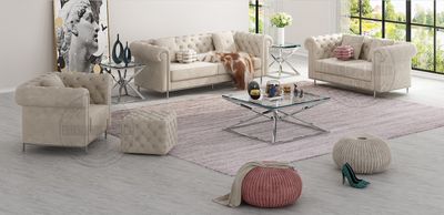 Produktbild f&ouml;r Malvin soffgrupp i beige sammet med silver ben 