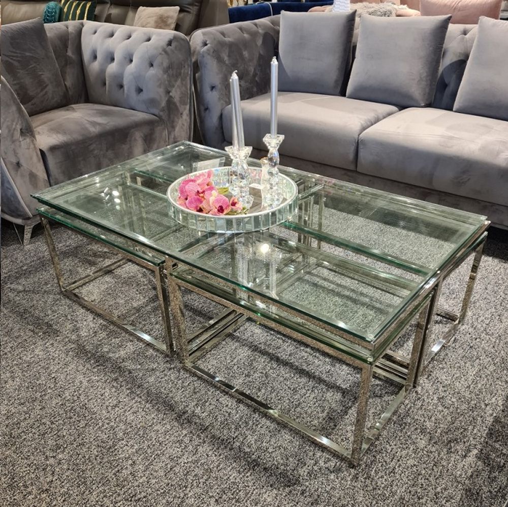 Produktbild för Carmel soffbord 140 cm silver med glasskiva 