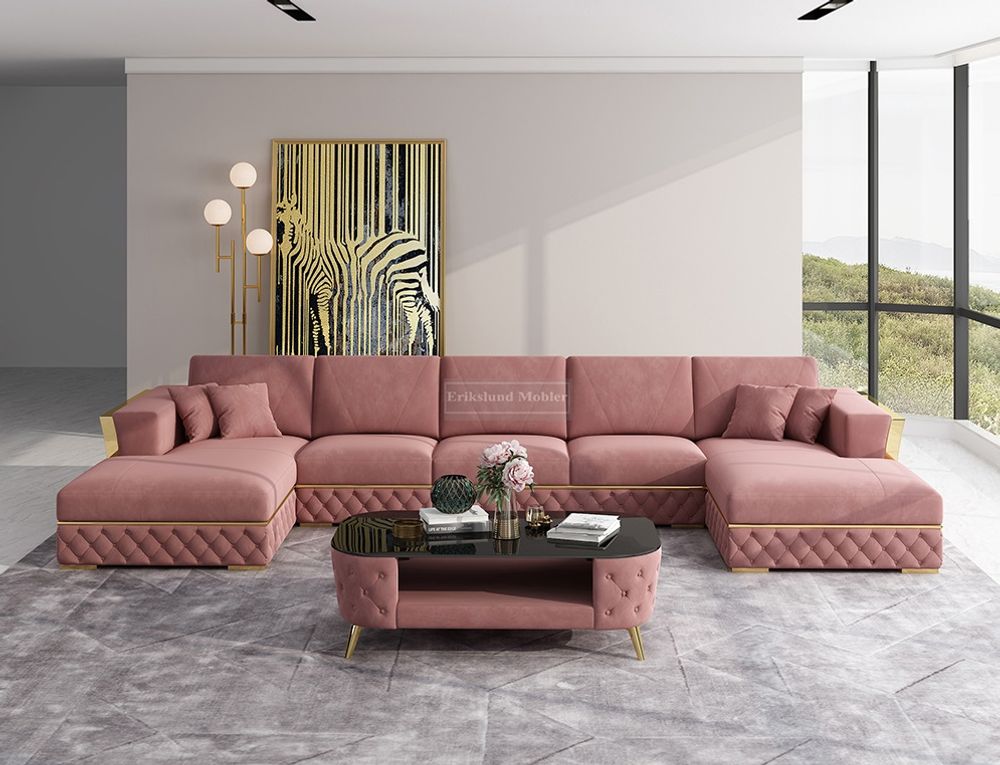 Rose XXL soffa rosa sammet med guld ben 