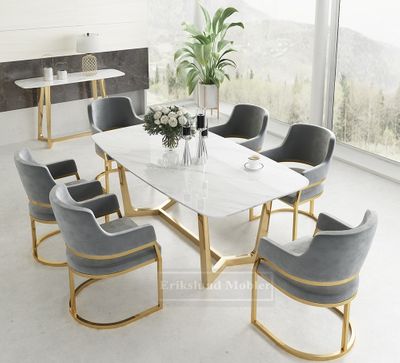 Paris matbord med 6 gråa stolar Champagne 