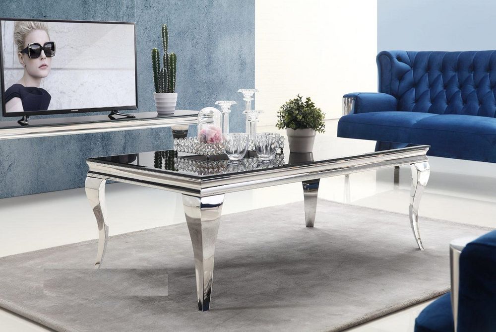 Cast soffbord i silver färg med svart glasskiva
