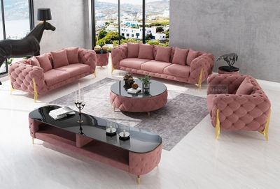 Paris soffbord i rosa sammet med guld ben 