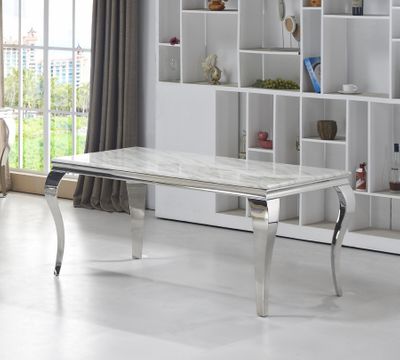 Cast matbord i silver färg med marmorskiva