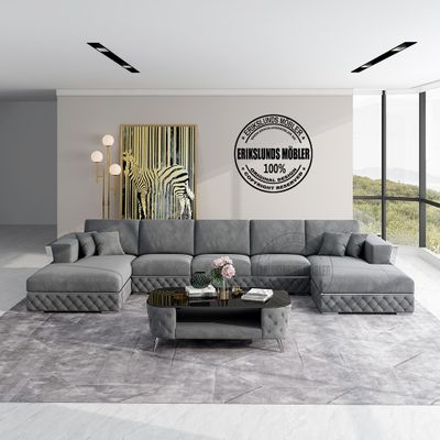 Produktbild för Rose XXL divan-soffa i mörkgrå sammet med silver ben 