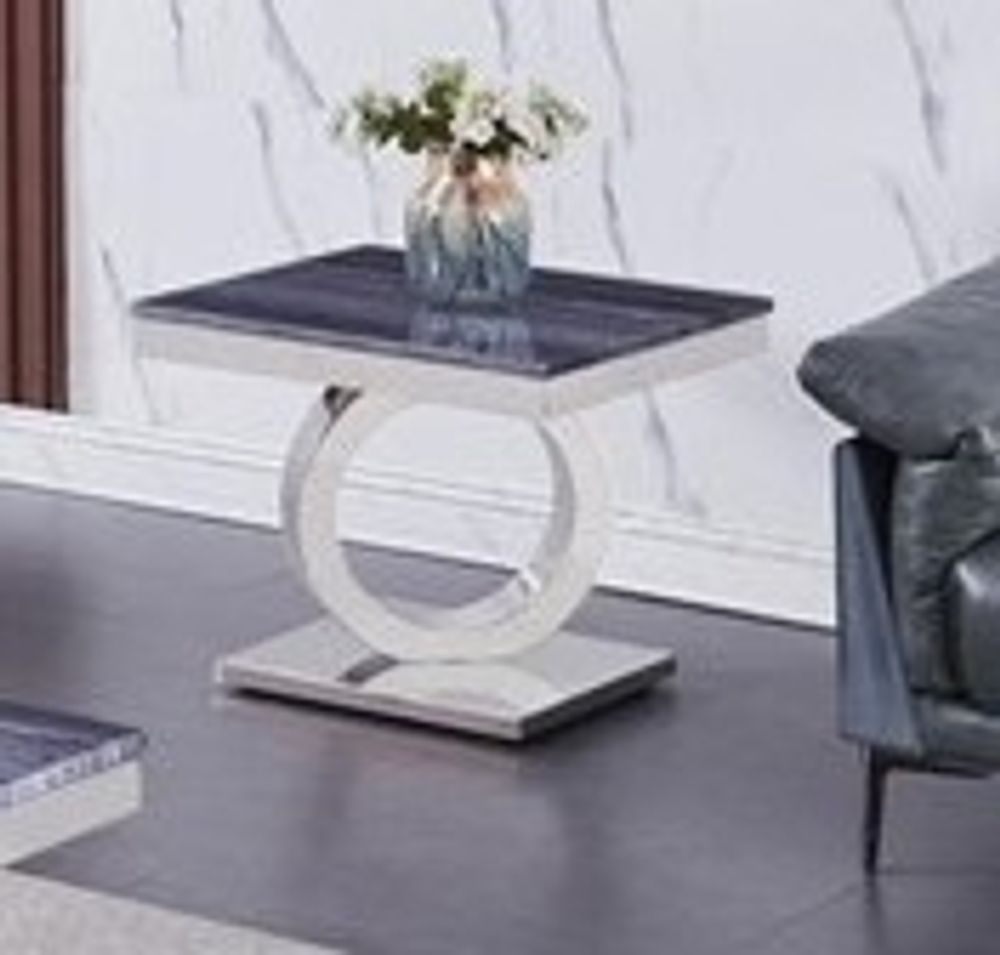 Produktbild för Castello Sidobord i silver färg med grå marmorskiva