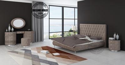 Produktbild för Melissa sängpaket grå-beige sammet 