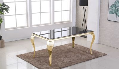Cast matbord guld med svart glasskiva 
