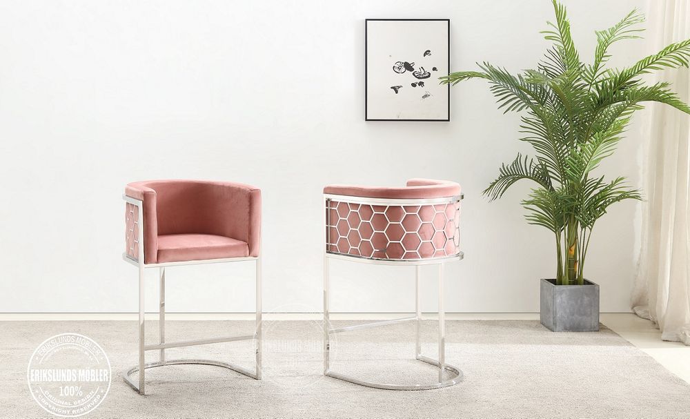 Produktbild för Cris Barstol sammet rosa silver 