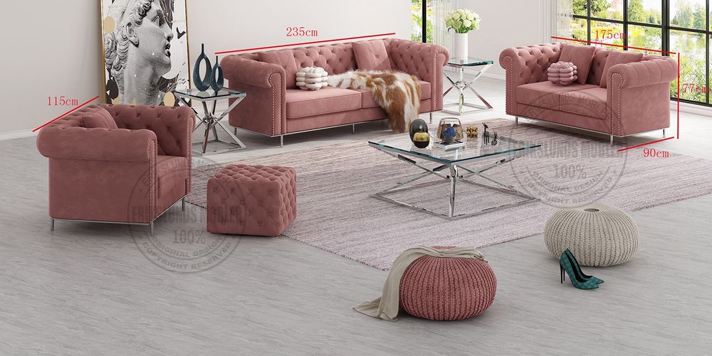 Produktbild f&ouml;r Malvin soffgrupp i beige sammet med silver ben 