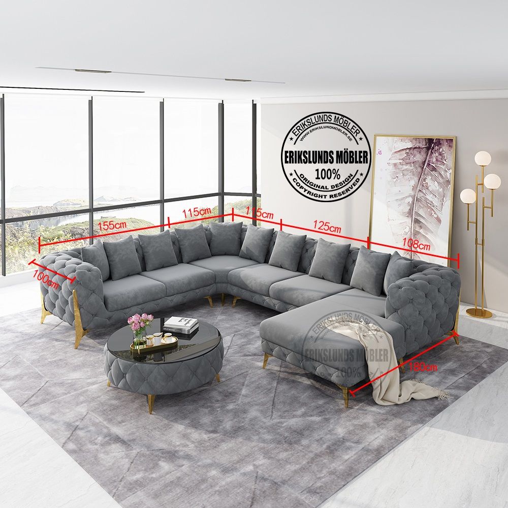 Produktbild f&ouml;r Paris divansoffa h&ouml;ger beige guld ben 