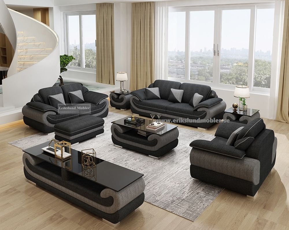 Produktbild för Florida soffgrupp i svart-tyg/grå-tyg