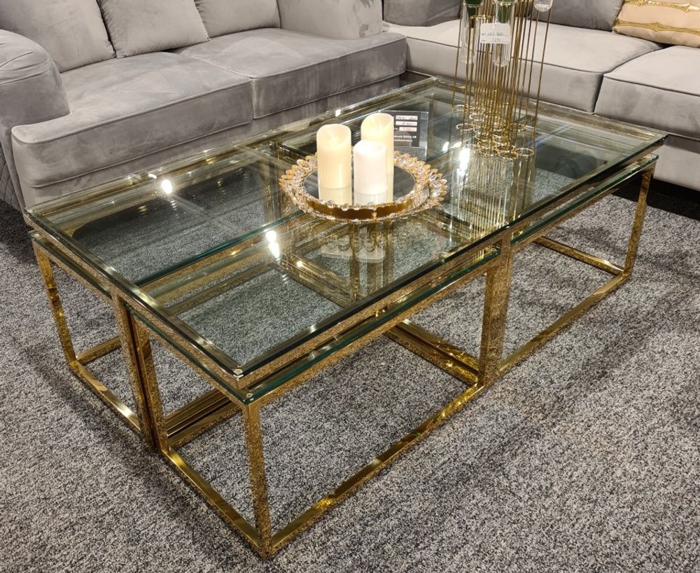 Produktbild för Carmel soffbord 140 cm champagne-guld med glasskiva 