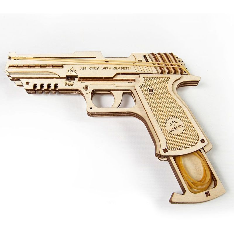 Ugears Wooden Model Kit - Wolf-01 Rubber Band Hand Gun