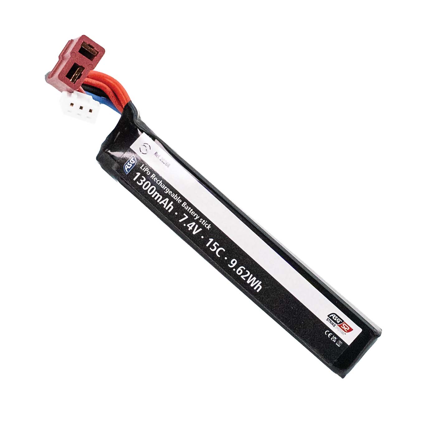 ASG - Li-PO Batteri 1300mAh 15C, Single Stick, T-Plug