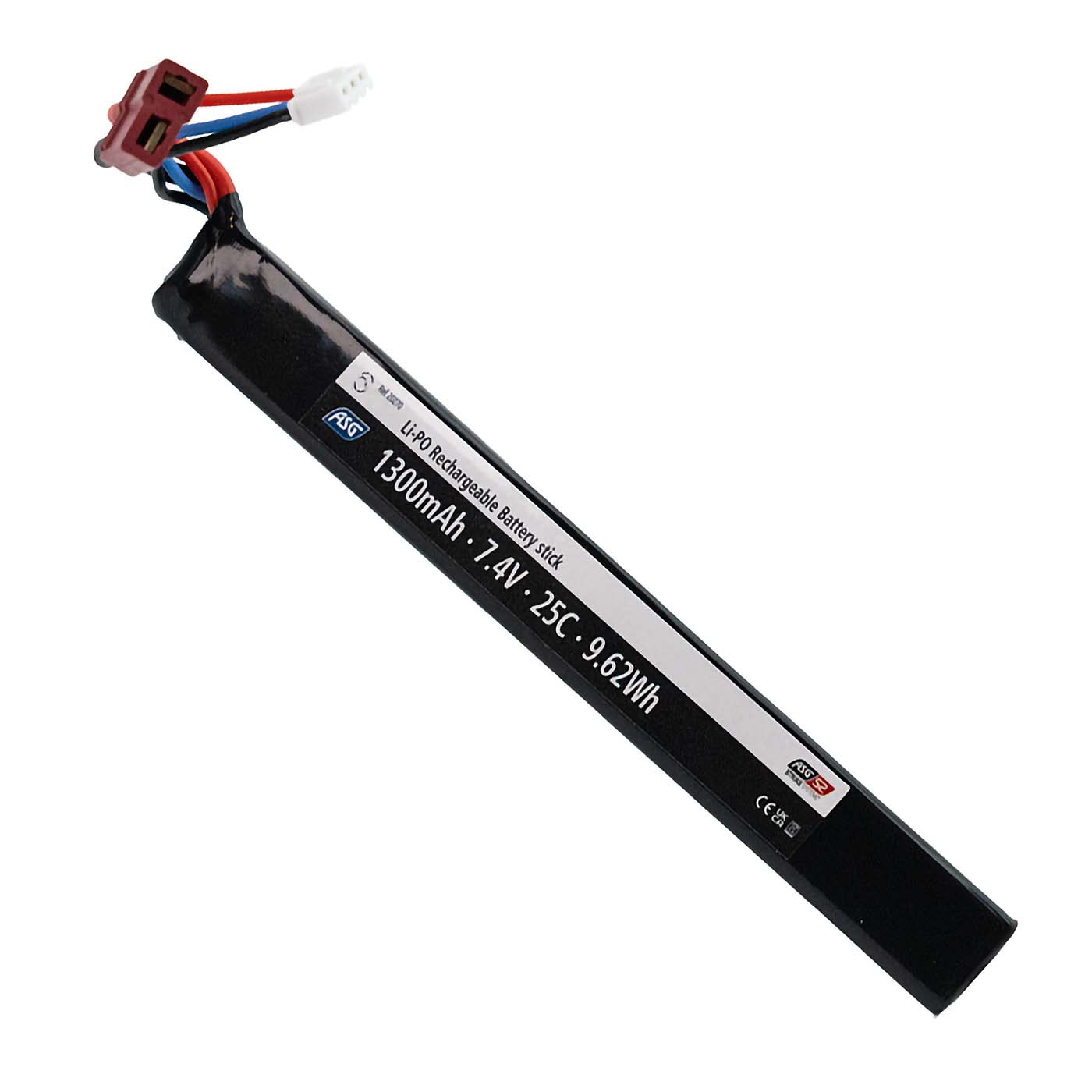 ASG - Li-PO Batteri 7,4V 1300mAh 25C, Single Stick, T-Plug