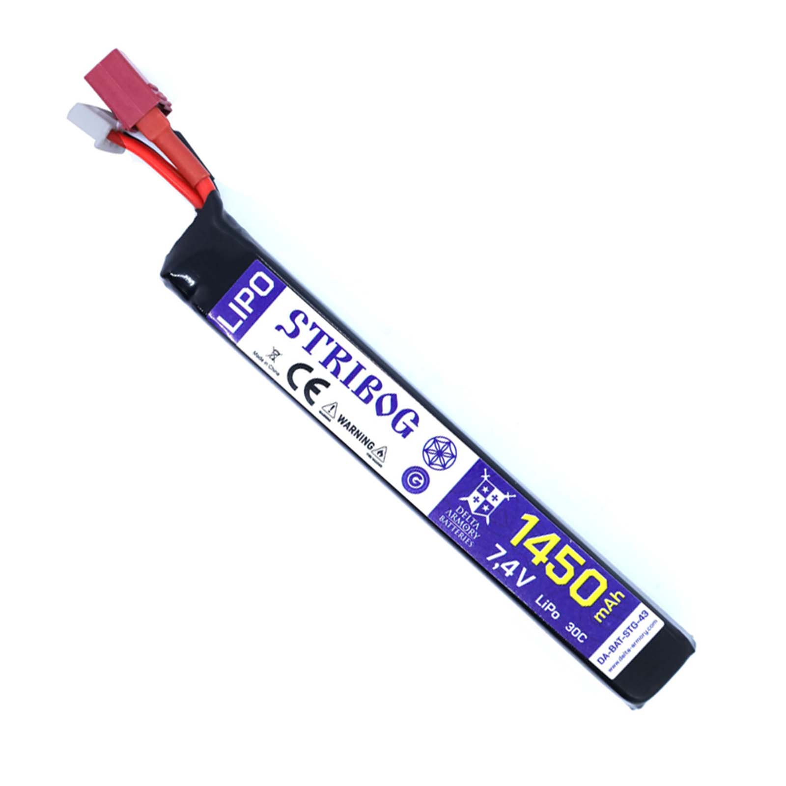 Delta Armory 7.4V Li-Po battery 1450mAh, 30C, single stick, T-plug