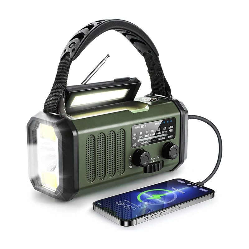 Nödradio med Powerbank 10.000mAh – Armegrön