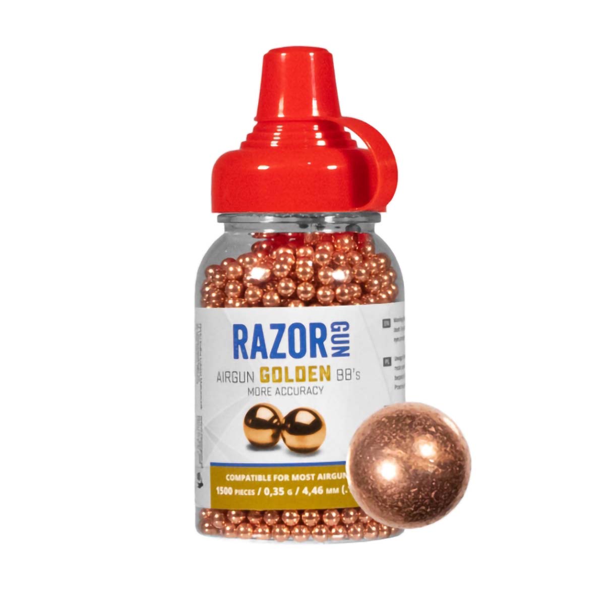 RazorGun Stålrundkulor 4,46mm 1500st – Guldplätterade
