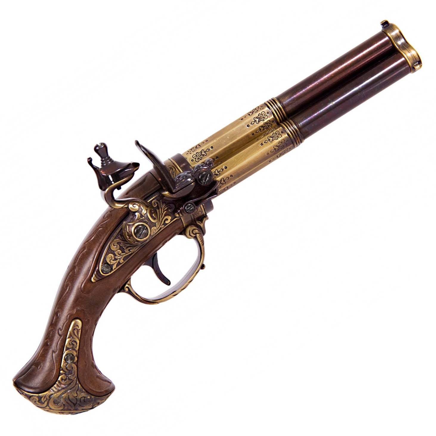 Denix Revolving 3 Barrel Flintlock Pistol, France 18th. C. Replika
