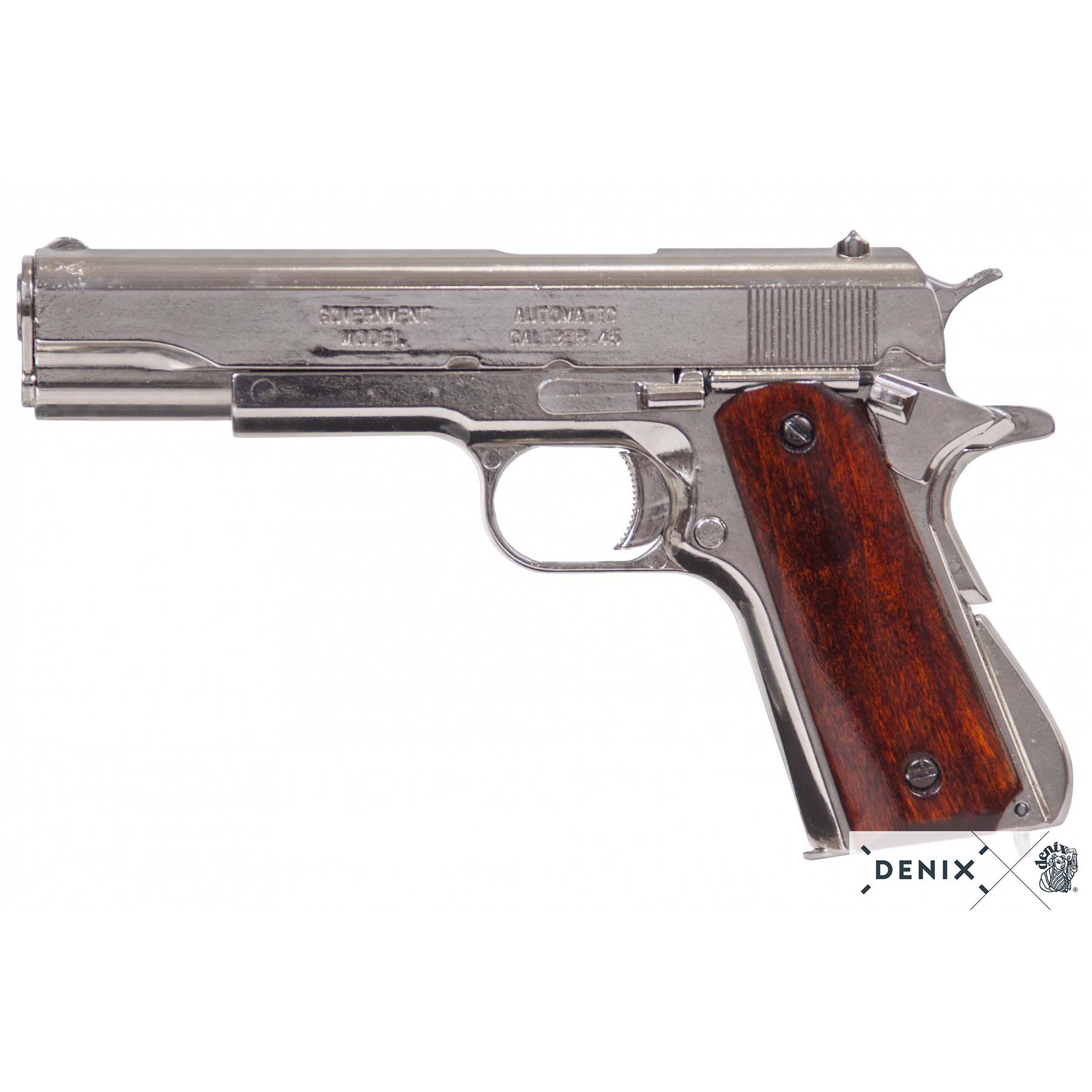 Denix Automatic .45 Pistol M1911A1, USA 1911 (WWI & II), Silver & Wood Grips