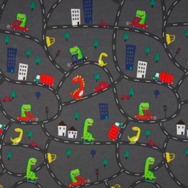 Drake med bil - m&ouml;rkgr&aring; - bomulls jersey 