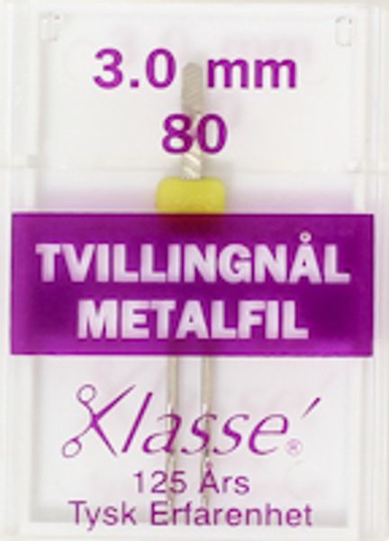 Symaskinsnål Tvillingnål Metalfil 3.0, 80