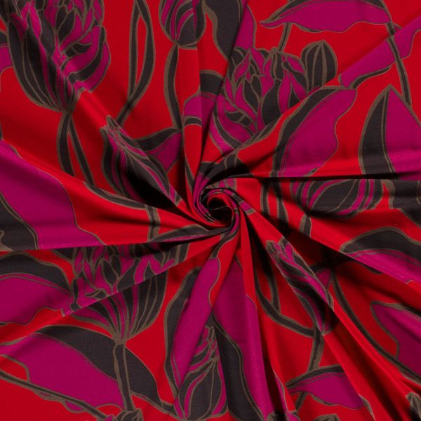 Viskosjersey Blommor - Röd | Modetyger