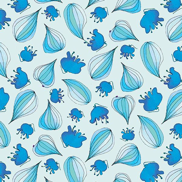 Pods and petals blue Fantasy garden | Quilt & Lakansv&auml;v