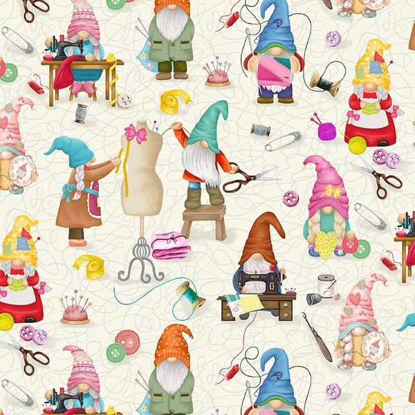Sewing Gnomes - Cream| Quilt & Lakansväv