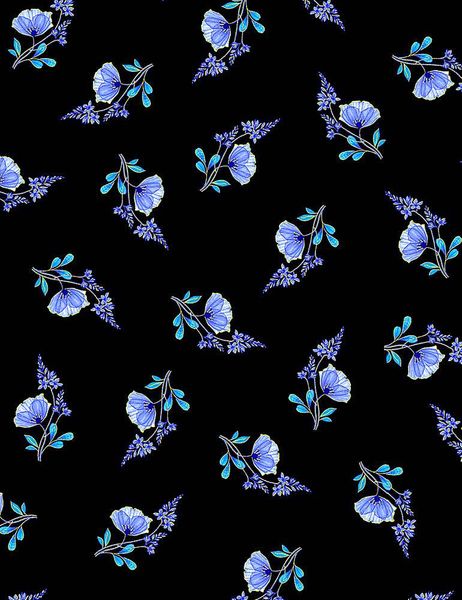 Tossed Blue Metallic Small Florals - Black| Quilt & Lakansv&auml;v