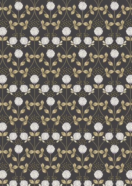 Clover on charcoal with gold metallic| Quilt & Lakansväv