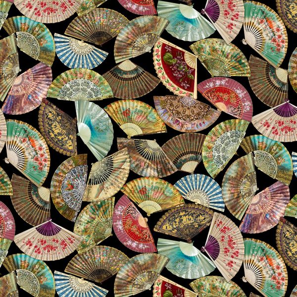 Vintage Fans - Black | Quilt & Lakansväv
