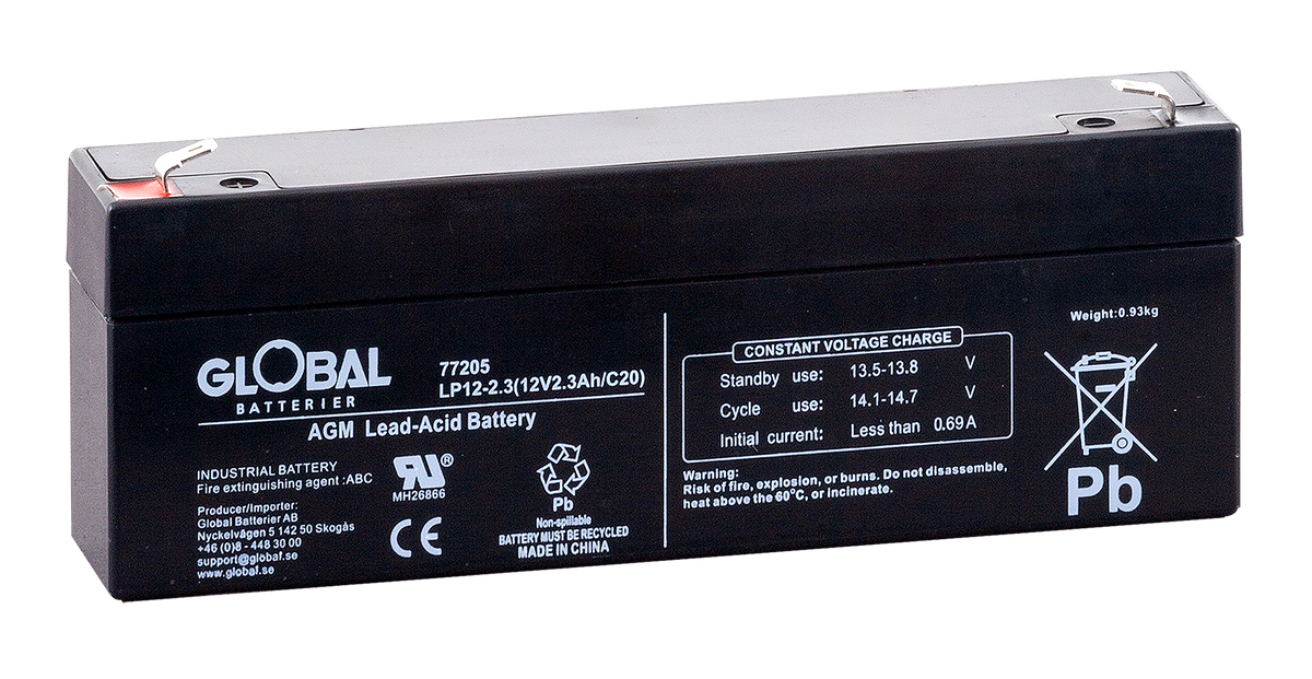 Reservkraftsbatteri GLOBAL LP12-2.3 F1 AGM | Global Batterier