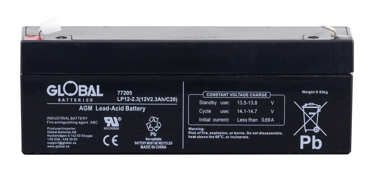 Reservkraftsbatteri GLOBAL LP12-2.3 F1 AGM | Global Batterier