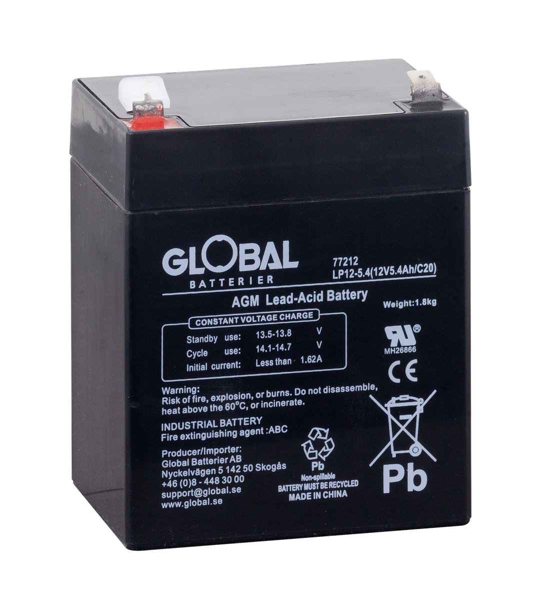 Reservkraftsbatteri GLOBAL LP12-5.4 F2 AGM | Global Batterier