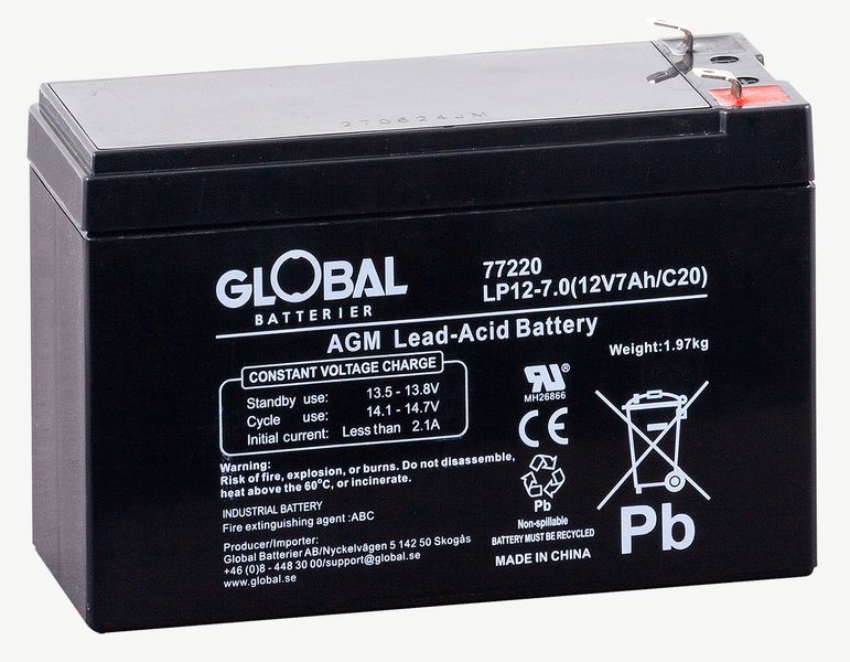 Reservkraftsbatteri GLOBAL LP12-7.0  F1 AGM | Global Batterier
