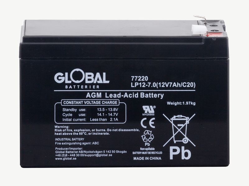 Reservkraftsbatteri GLOBAL LP12-7.0  F1 AGM | Global Batterier