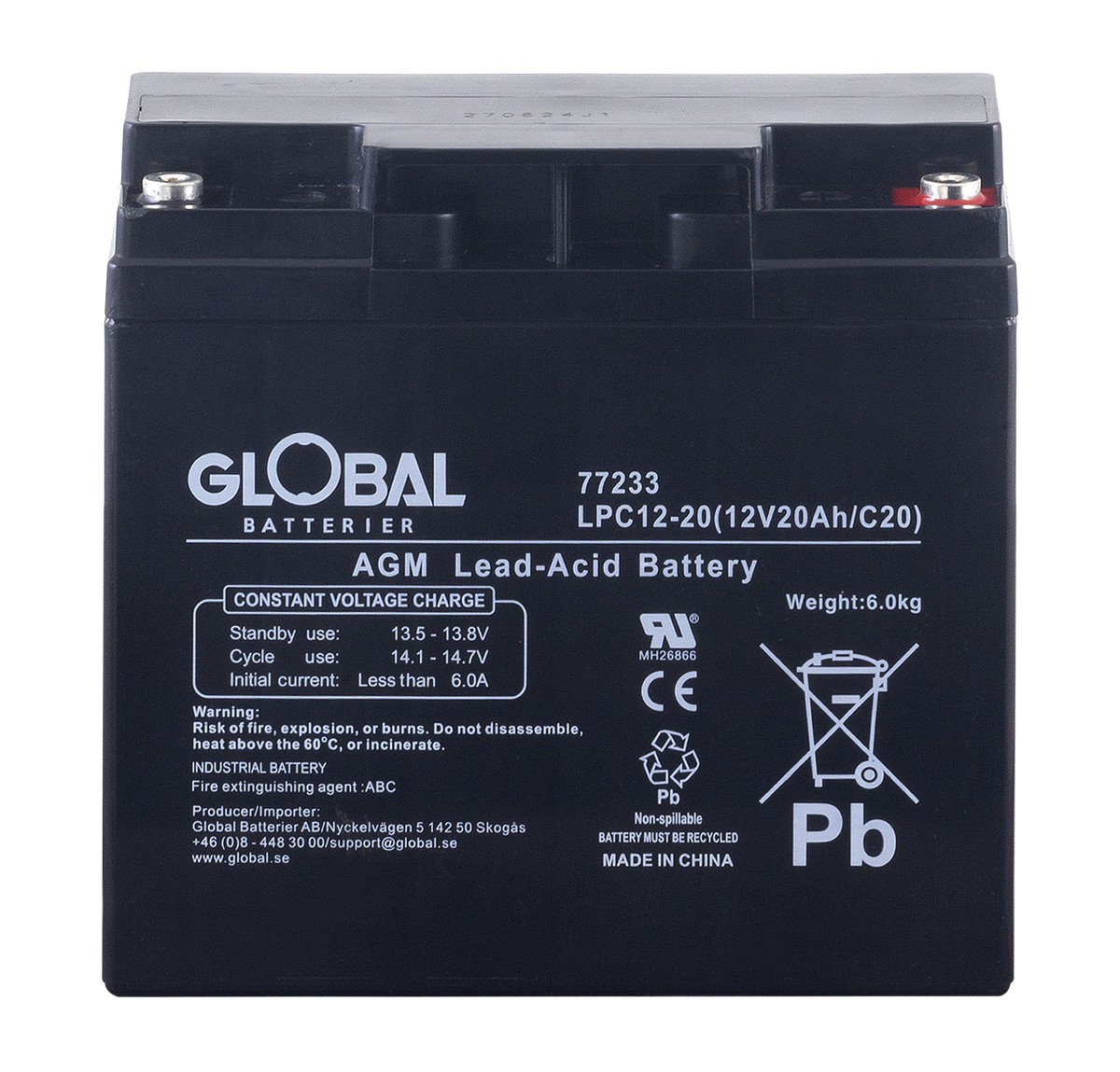 F&ouml;rbrukningsbatteri GLOBAL LPC12-20 AGM | Global Batterier