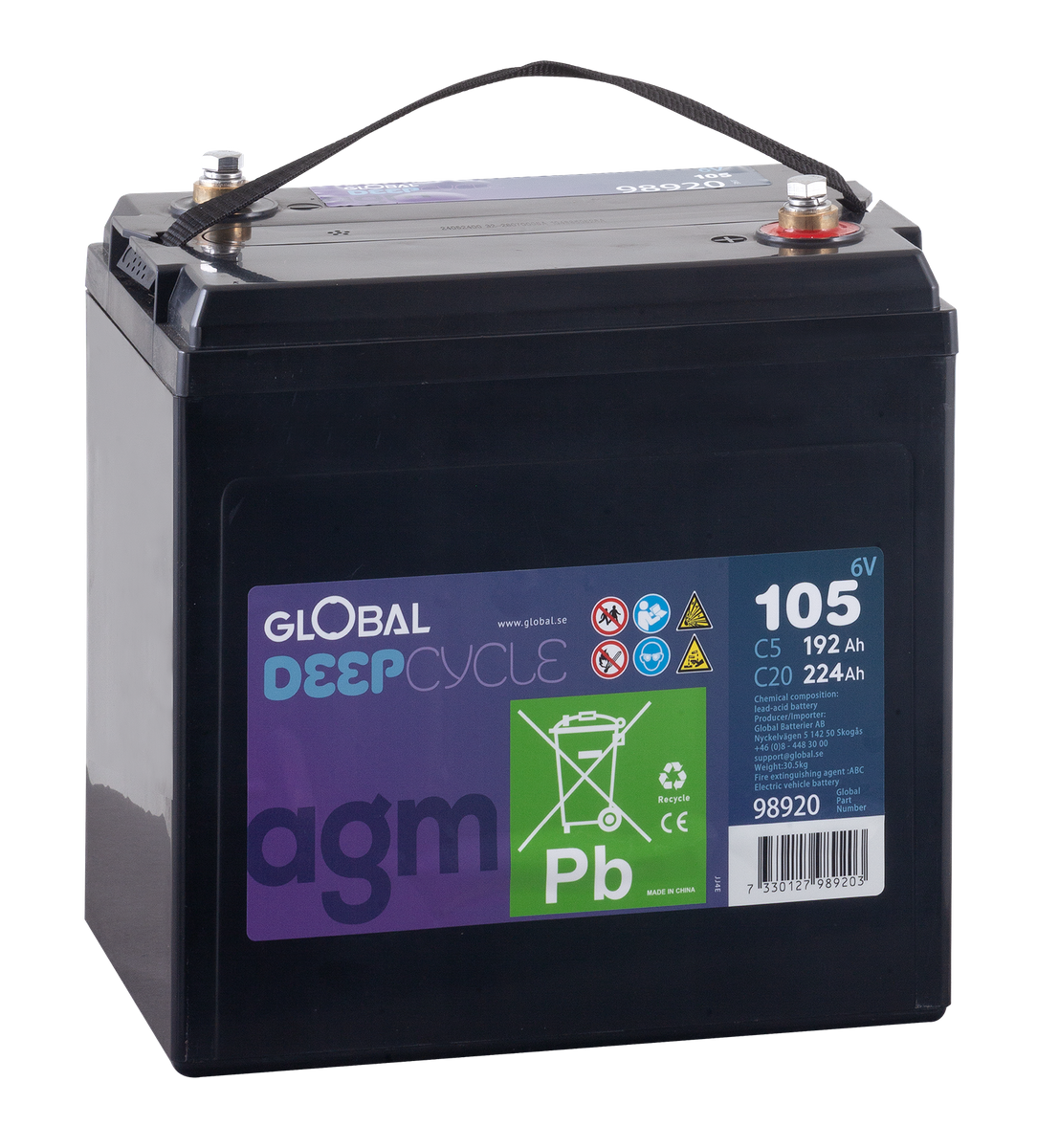 F&ouml;rbrukningsbatteri GLOBAL L-105 DC AGM | Global Batterier