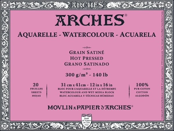 Bloc Aquarelle Arches 20 feuilles Grain Satiné 300g/m² 36x51cm