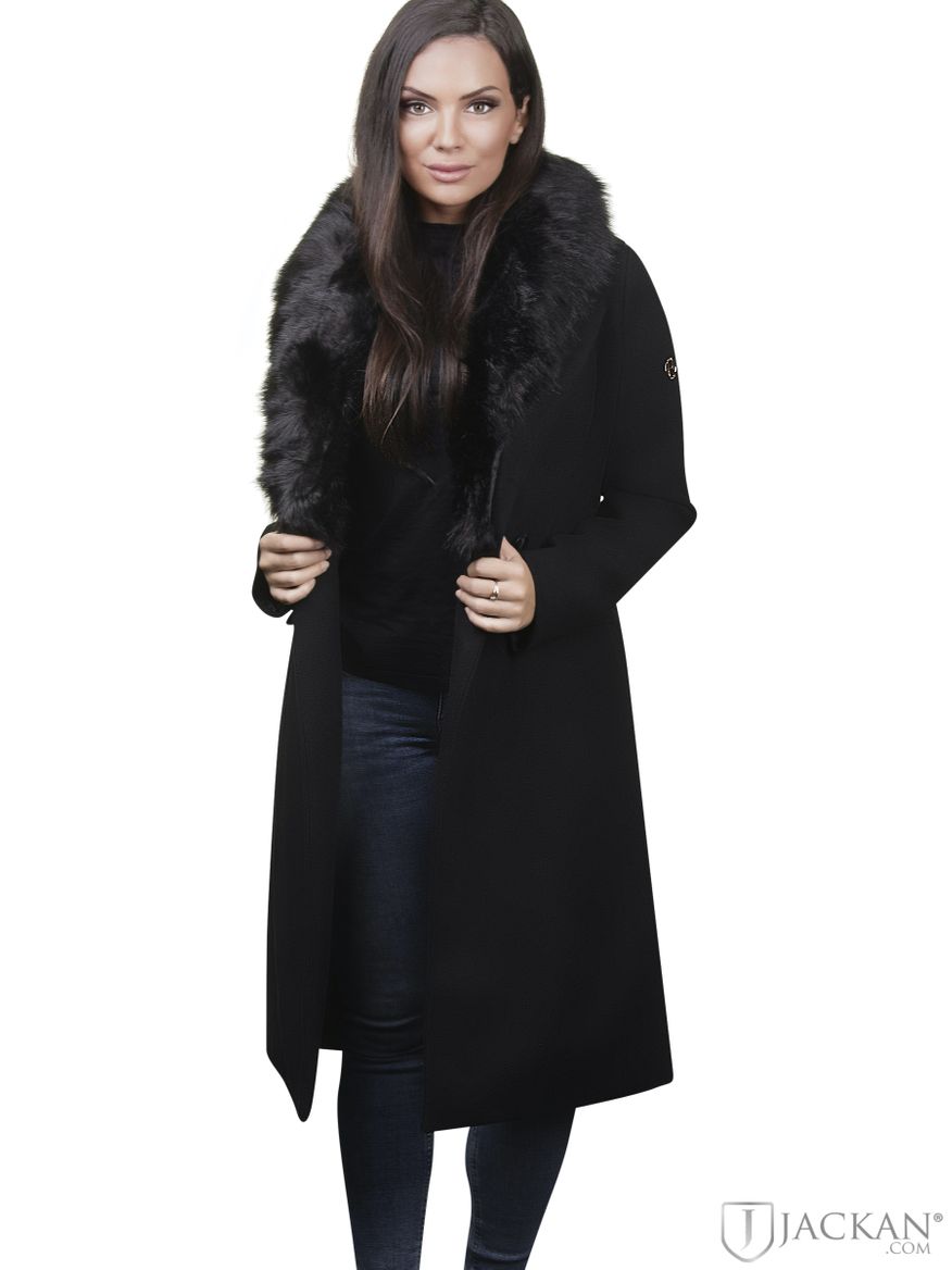 Megan kappa i svart med svart fuskpäls från Hollies | Jackan.com