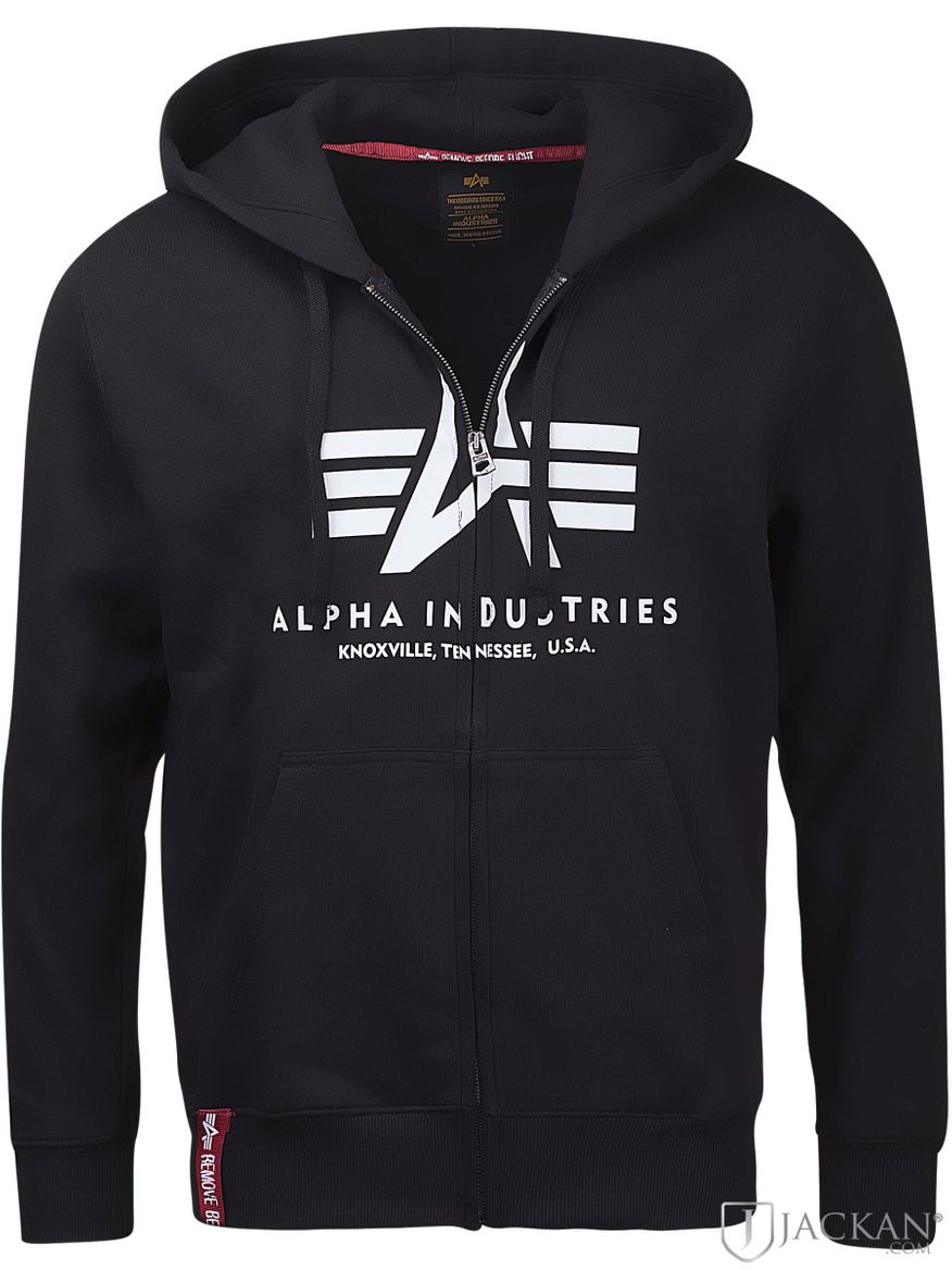 Basic Zip Hoodie i svart från Alpha Industres | Jackan.com