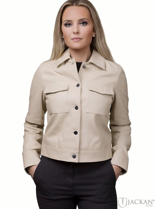Lynn Pocket Leather Jacket (Beige)